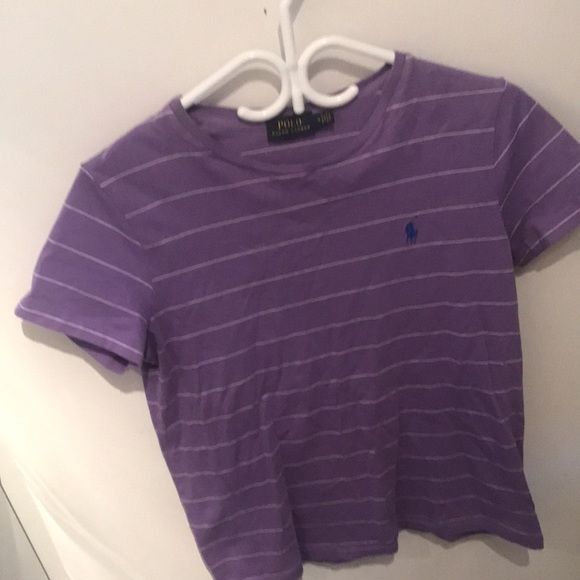 High Quality Ralph Lauren Peruvian Cotton T-shirt light purple w/ white stripes - Picture 2 of 5